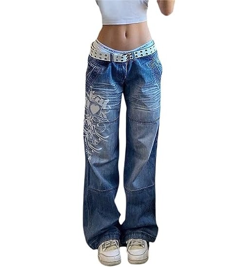 Women's Loose Jeans High Waist Wide Leg Plus Size Cargo Jeans