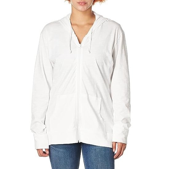 Women's Slub Knit, Front Zip, Cotton Jersey Cotton Jacket Hoodie