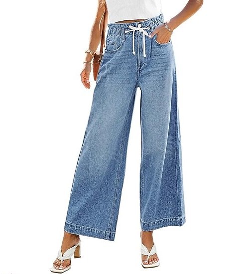 Women's Wide Leg Jeans High Waist Stretch Flared Loose Pants