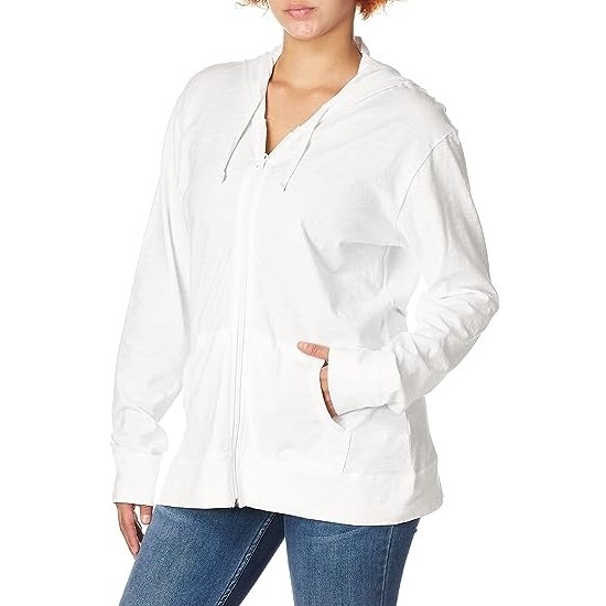 Women's Slub Knit, Front Zip, Cotton Jersey Cotton Jacket Hoodie