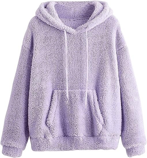 Women's Long Sleeve Color Block Pullover Sweatshirt Fuzzy Fleece Hooded Tops