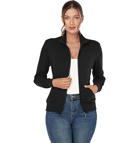 Women's Zip up Sweatshirts Jacket Stand Collar Long Sleeve Running Track Jacket with Pockets