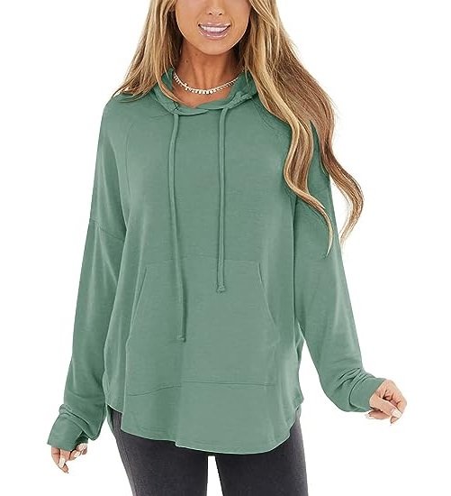 Women's Long Sleeve Hoodies Drawstring Sweatshirts Hooded Tops with Pocket