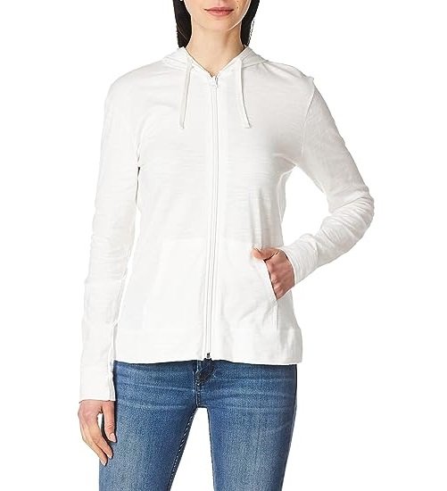 Women's Slub Knit, Front Zip, Cotton Jersey Cotton Jacket Hoodie