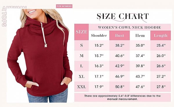 Women's Cowl Neck Hoodie Thermal Hooded Sweatshirts Loose Fit Fall Tops with Pockets